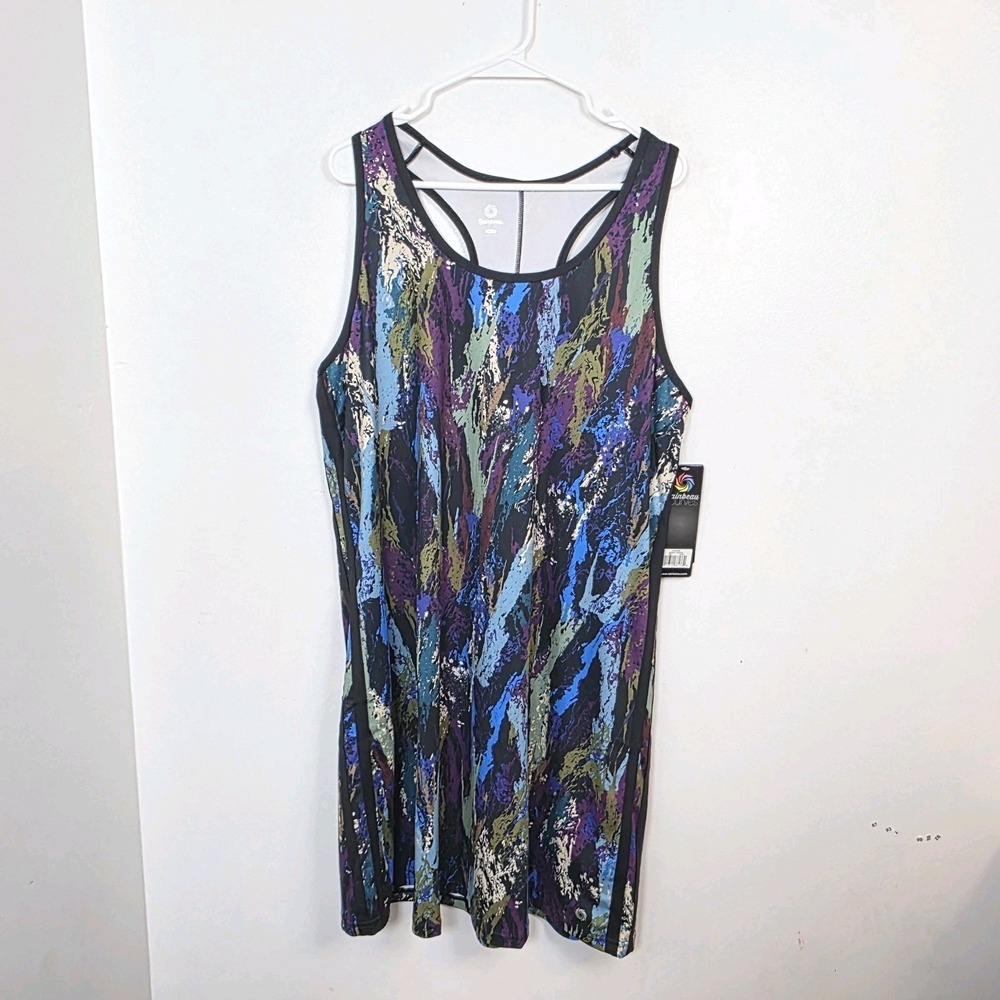 Rainbeau Curves Black Multicolor‎ Stretchy Racerback Mini Tank Dress Size 18/20